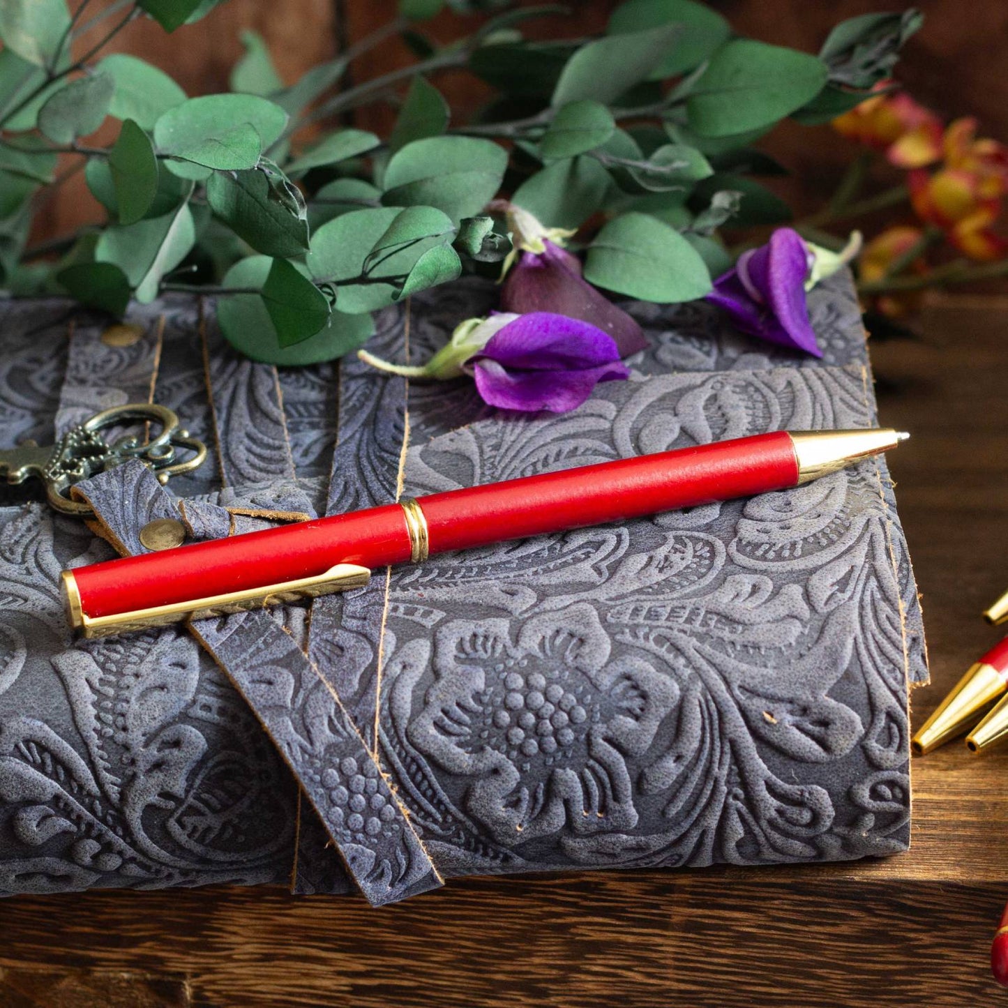 Elegant Vermillion Wooden Pen. Slender, light wood ballpoint pen