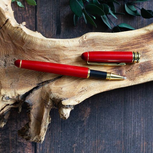Classic Wooden Pen in Vermillion Red with Golden Fittings