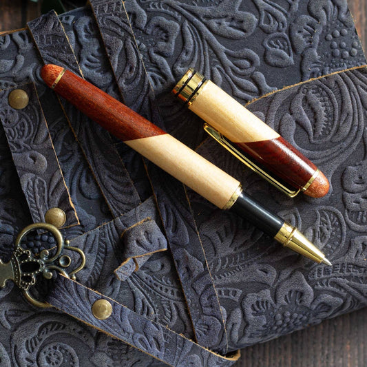 Two Colour Wooden Pen. Black ink, soft ballpoint nib, beech and maple wood