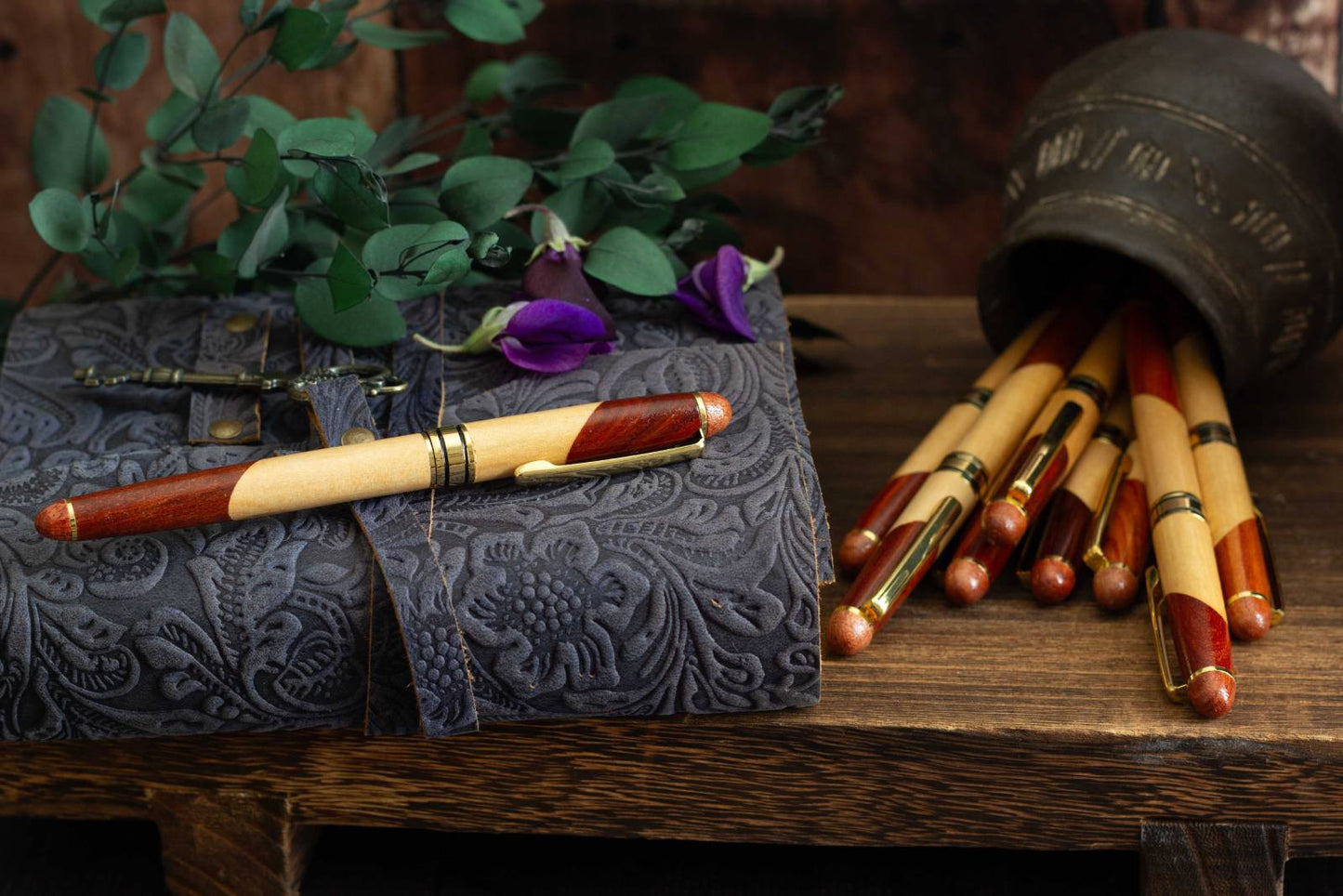 Two Colour Wooden Pen. Black ink, soft ballpoint nib, beech and maple wood