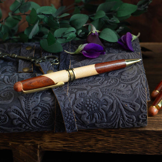 Two Colour Wooden Pen. Retractable nib, black ink, beech and maple wood