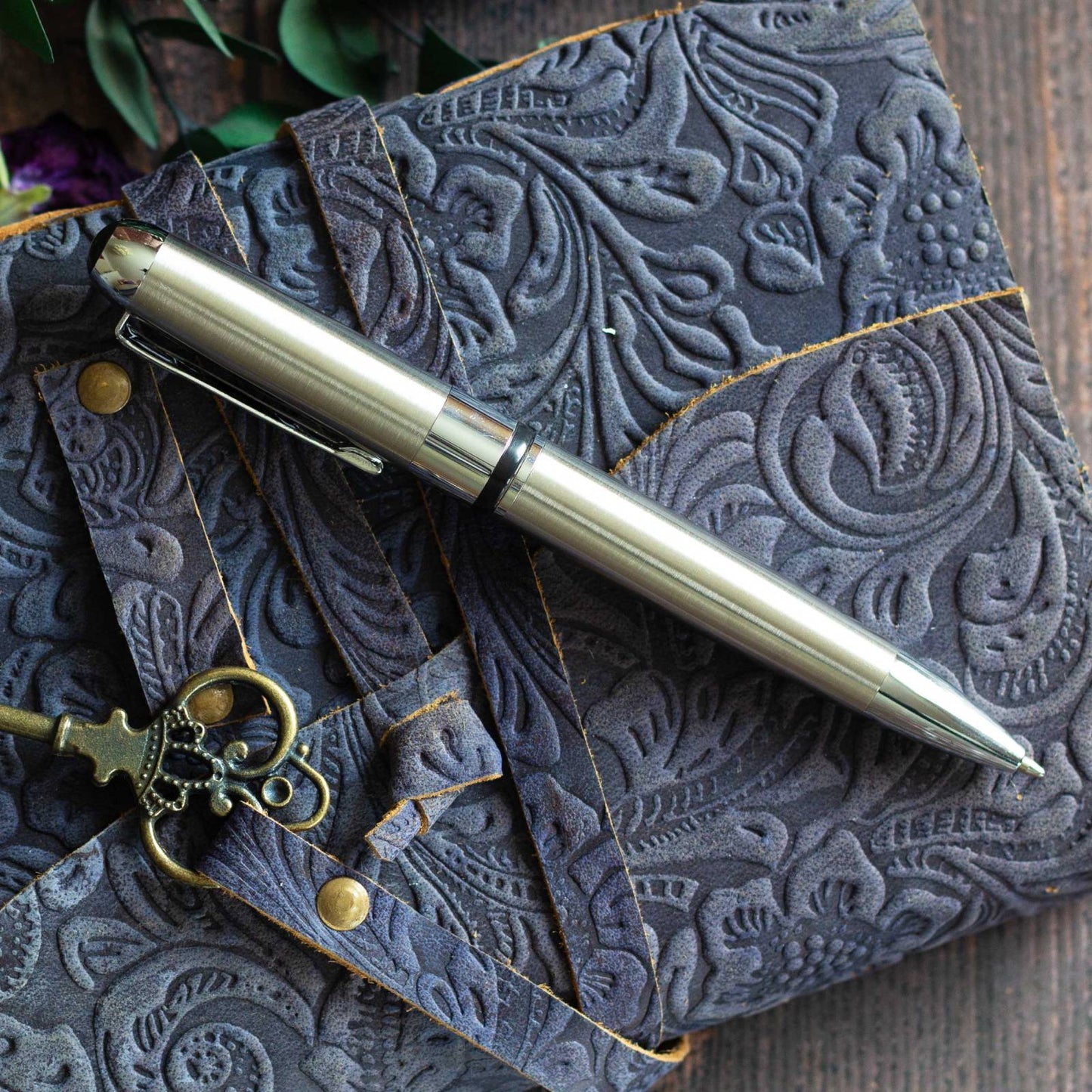 Textured Metal Executive Pen. Black ink, ballpoint pen, twist action.