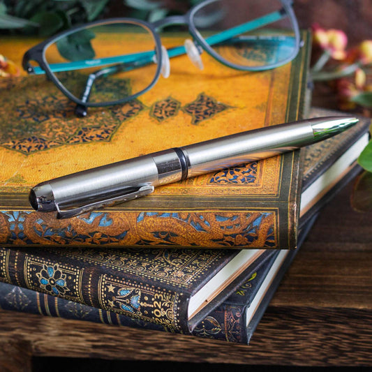 Textured Metal Executive Pen. Black ink, ballpoint pen, twist action.