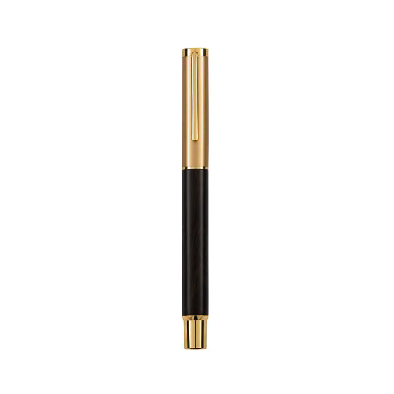 Classic Wooden Gel Pen - Sandalwood-Black Wood Body, Black Ink & Brass Accents