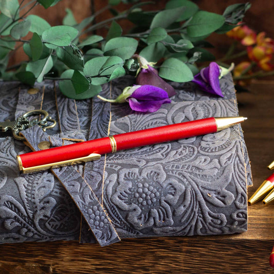 Elegant Vermillion Wooden Pen. Slender, light wood ballpoint pen