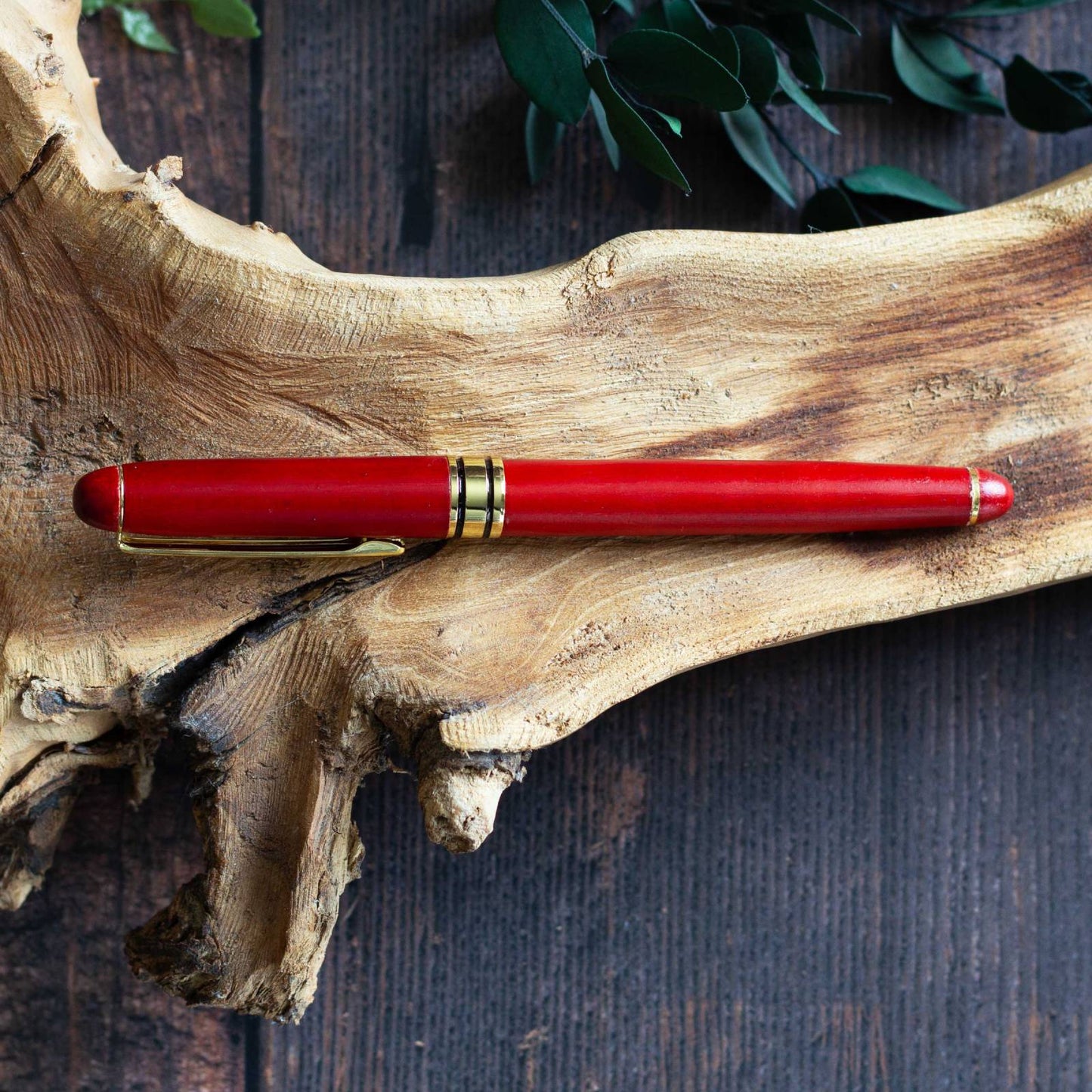 Classic Wooden Pen in Vermillion Red with Golden Fittings