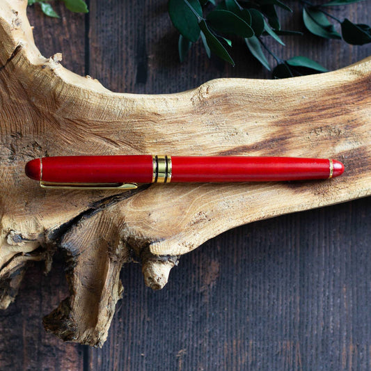 Classic Wooden Pen in Vermillion Red with Golden Fittings