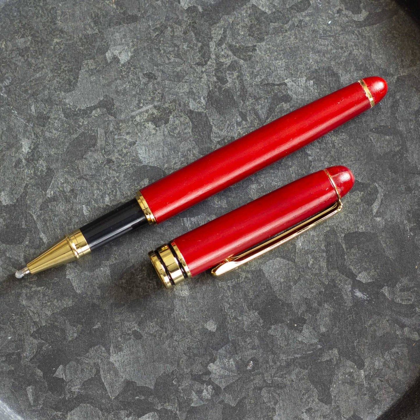 Classic Wooden Pen in Vermillion Red with Golden Fittings