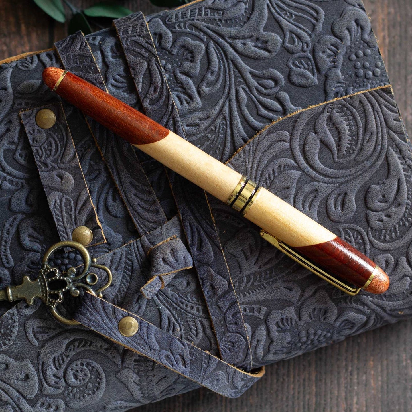 Two Colour Wooden Pen. Black ink, soft ballpoint nib, beech and maple wood
