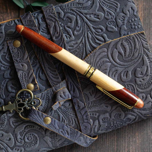 Two Colour Wooden Pen. Black ink, soft ballpoint nib, beech and maple wood