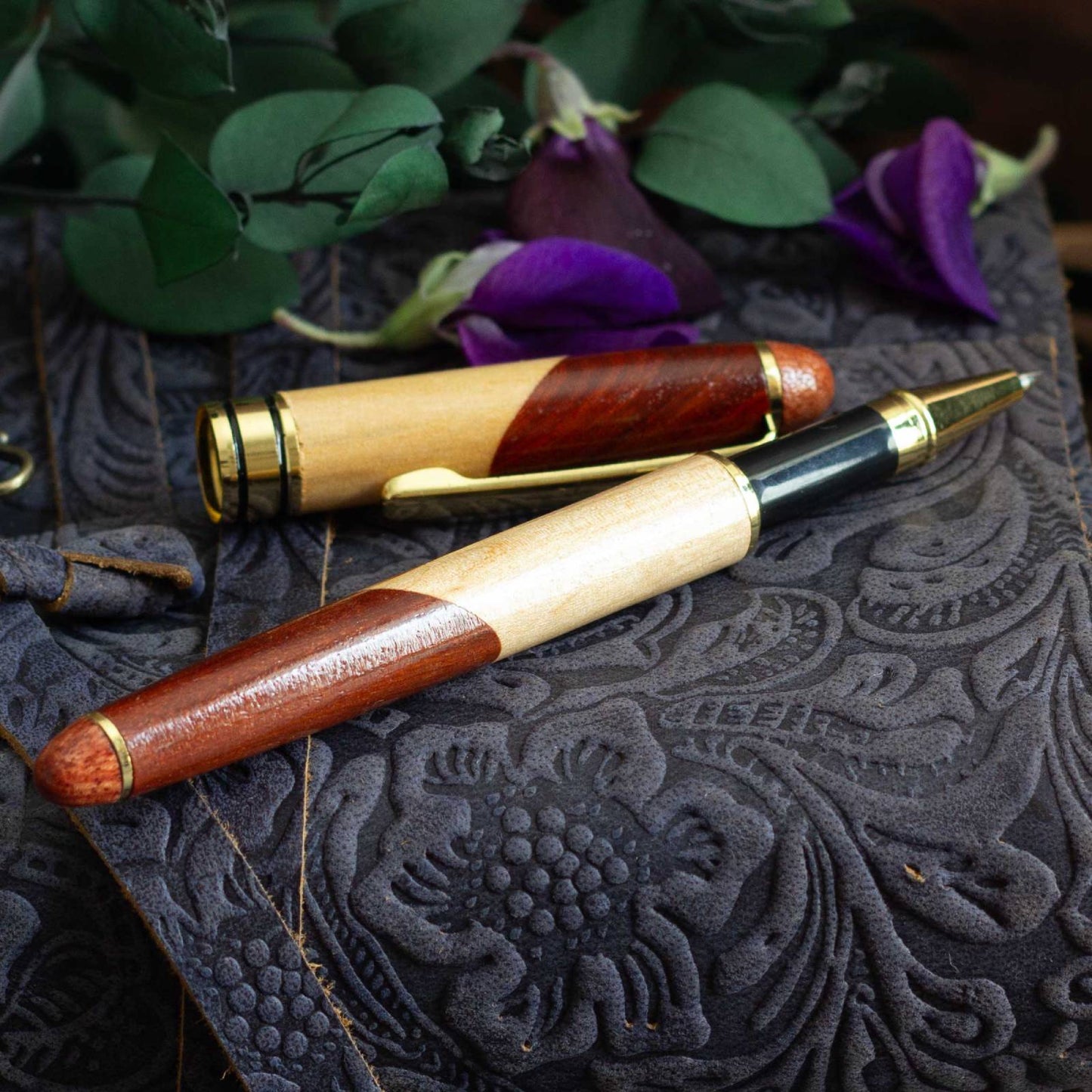 Two Colour Wooden Pen. Black ink, soft ballpoint nib, beech and maple wood
