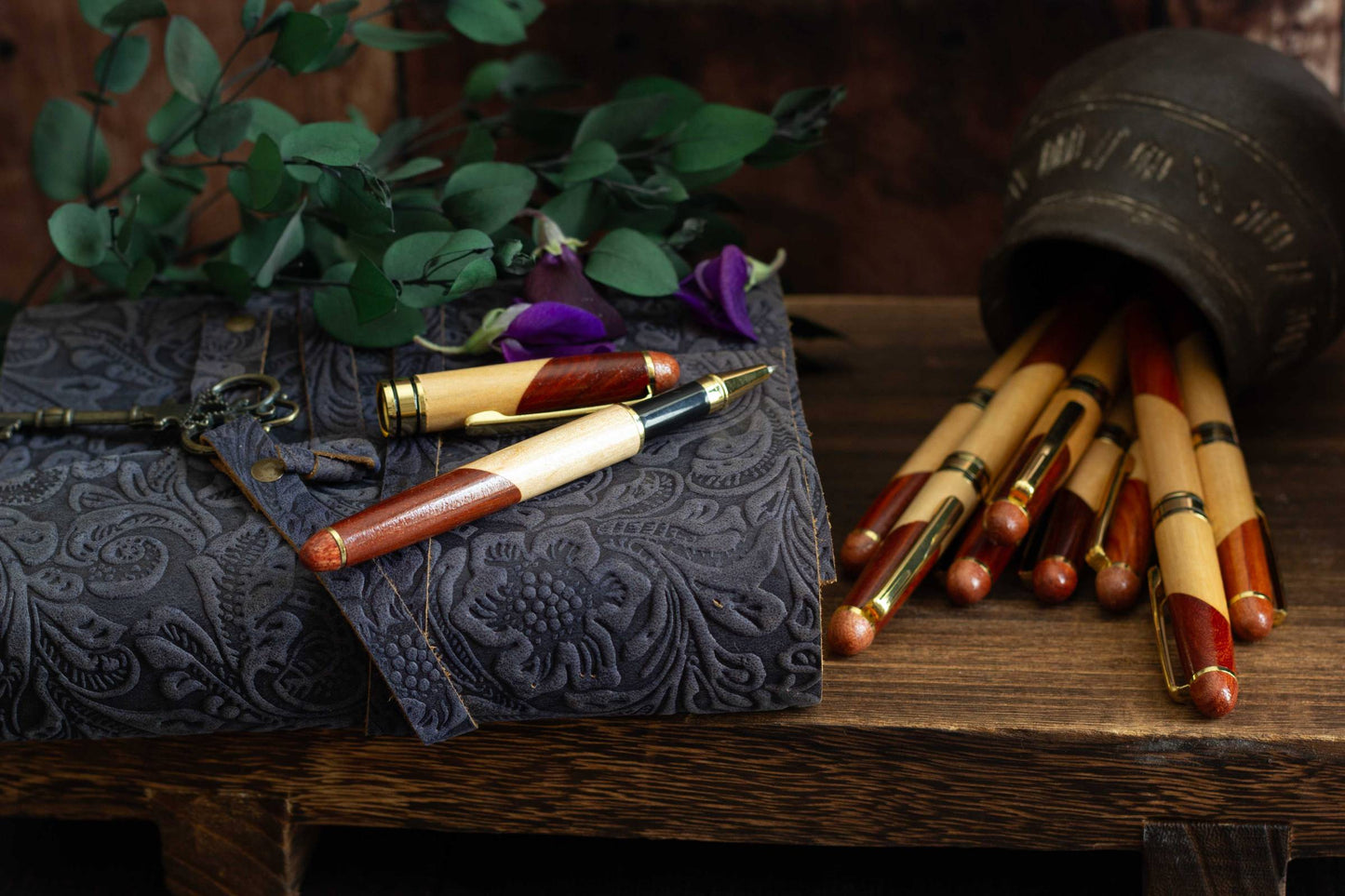 Two Colour Wooden Pen. Black ink, soft ballpoint nib, beech and maple wood