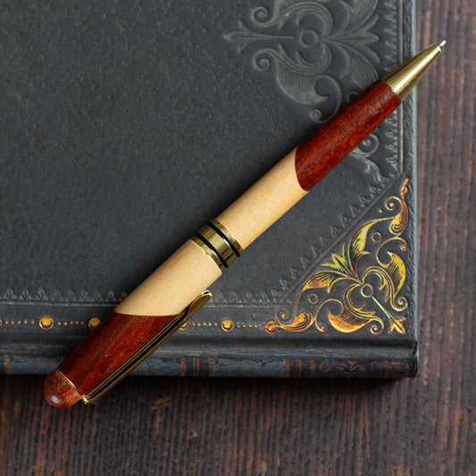Two Colour Wooden Pen. Retractable nib, black ink, beech and maple wood