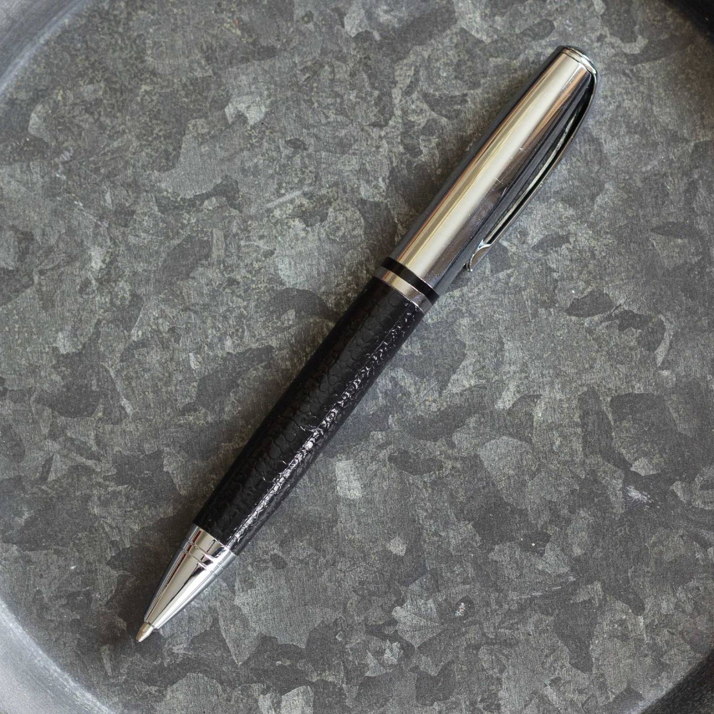 Retro Black Executive Pen. Black ink, ballpoint pen, twist action.