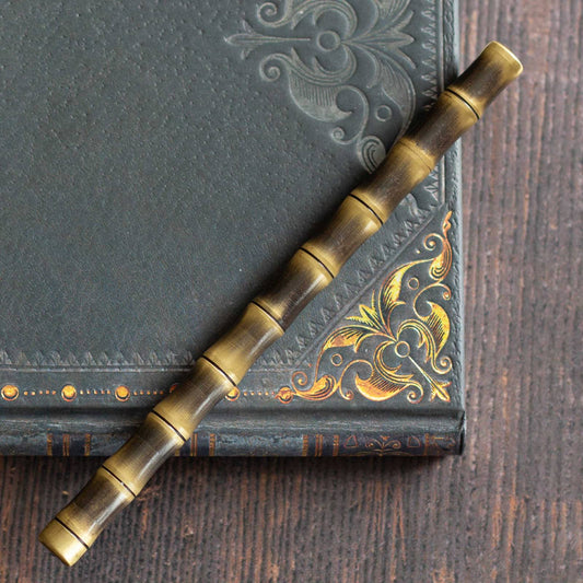 Brass Bamboo Design Pen. Black ink, ballpoint pen.