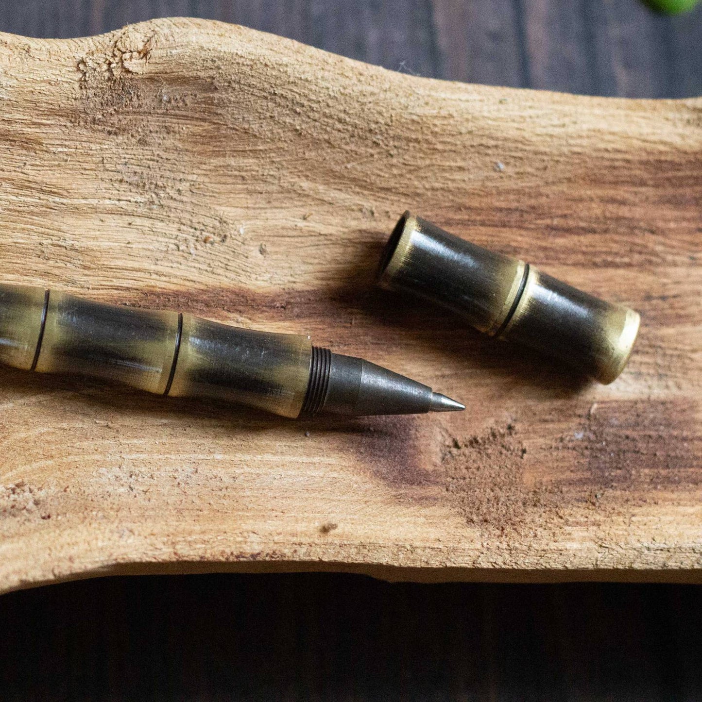 Brass Bamboo Design Pen. Black ink, ballpoint pen.