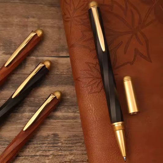 Twist-Design Wooden Pen. Ballpoint pen, black ink.