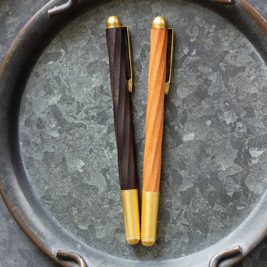 Twist-Design Wooden Pen. Ballpoint pen, black ink.