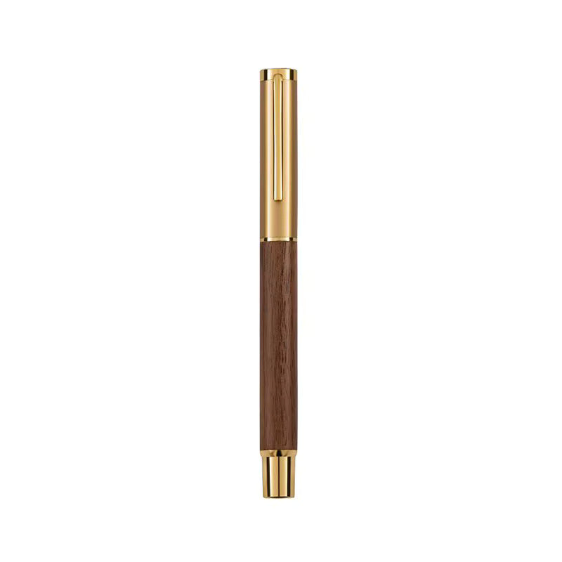 Classic Wooden Gel Pen - Pale Walnut Body, Black Ink & Brass Accents